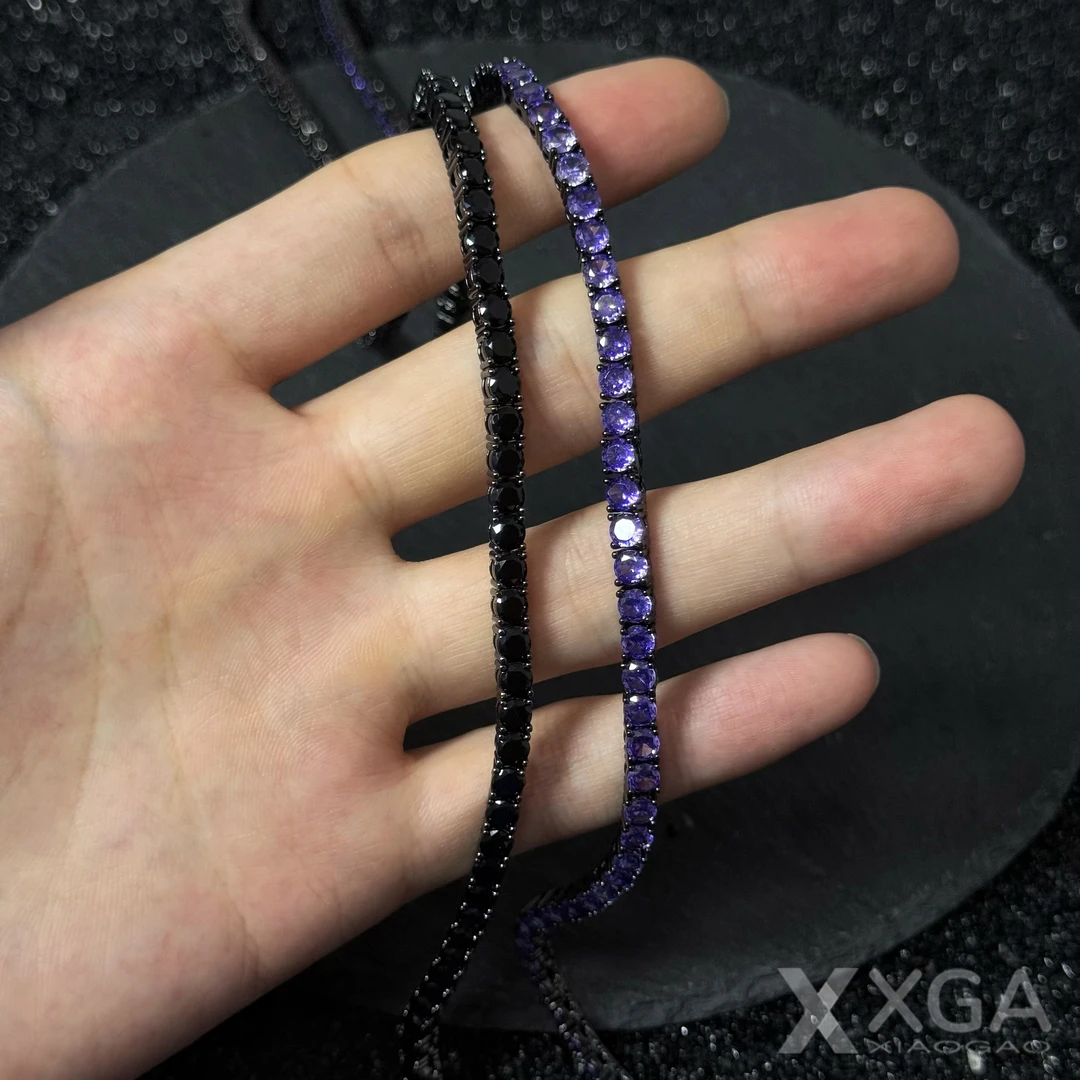 铜合金合成锆石项链 冷淡黑暗黑紫满钻网球链百搭时尚男女小众款