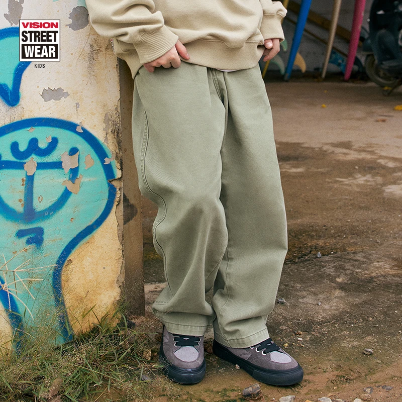 VISION童装 美式复古宽松运动微锥版型工装裤长裤男女儿童
