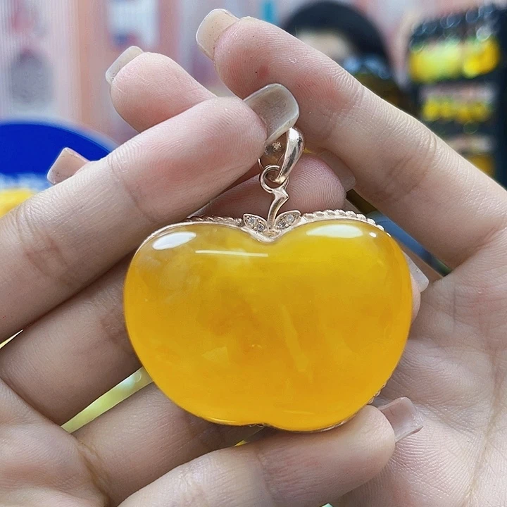 琥珀银S925镶嵌戒指吊坠