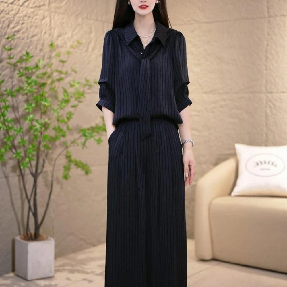 今年流行爆款时尚套装女2025春秋新款妈妈装遮肉显瘦阔腿裤两件套