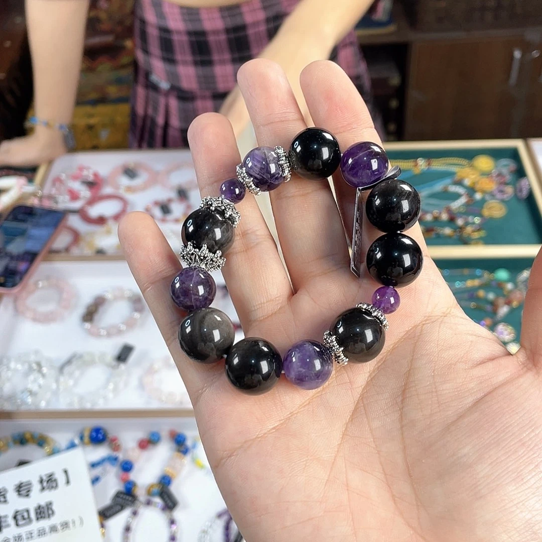 水晶手链银S925镀金镶嵌