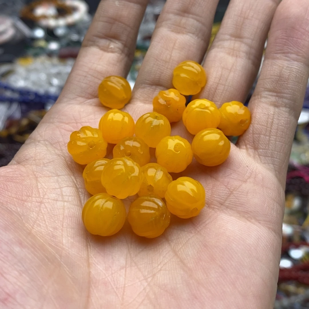 玛瑙/玉髓未镶嵌珠宝半成品五颗天然10mm黄玛瑙南瓜珠
