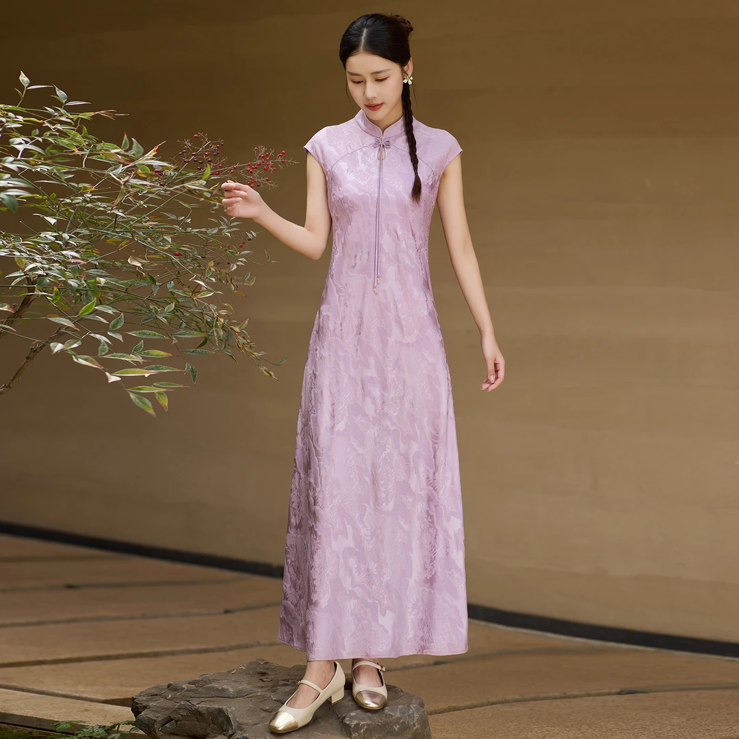 H185 改良旗袍女新中式高级感提花立领国风连衣裙优雅气质长裙