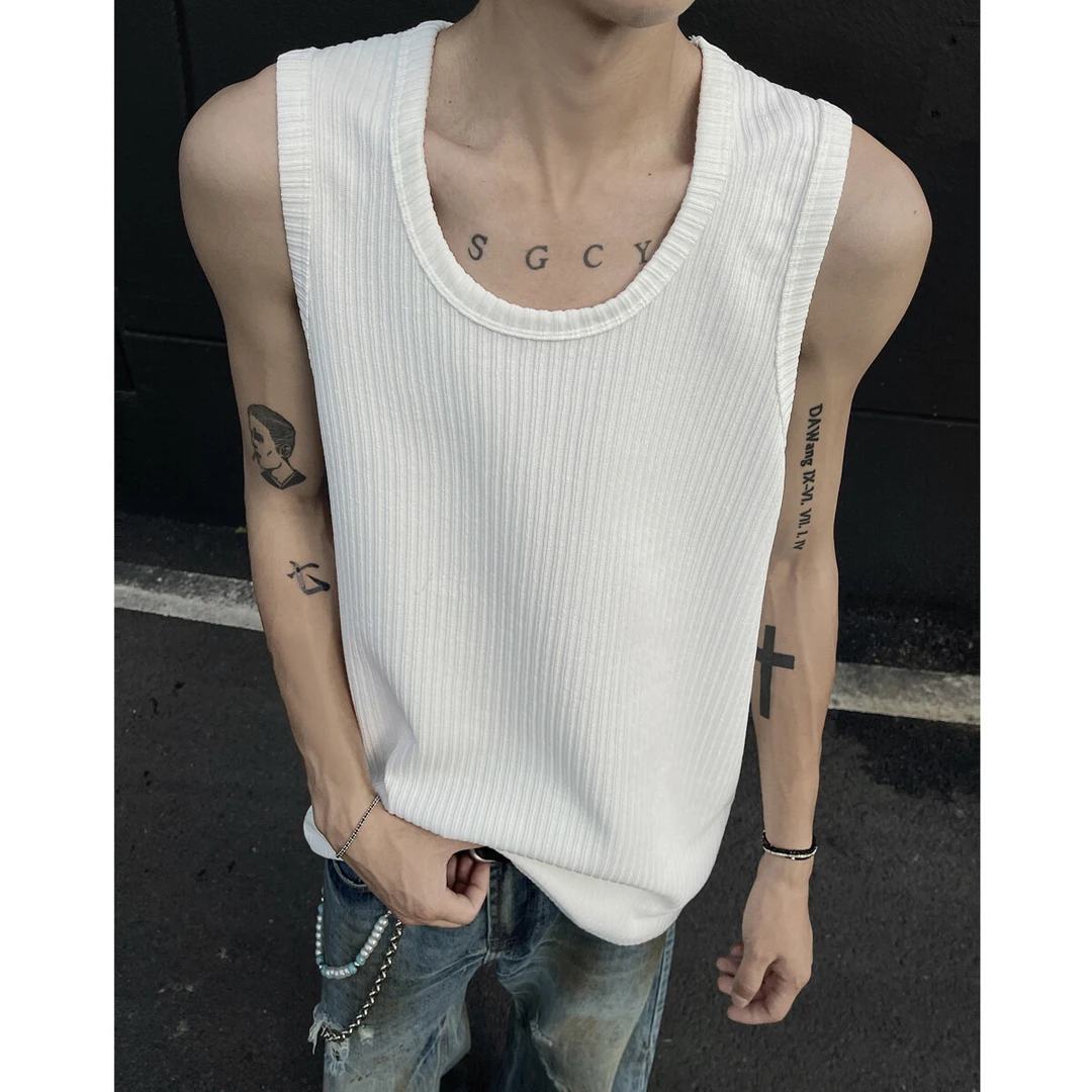 肌理感坎肩冰丝背心男夏季外穿美式健身运动无袖t恤内搭速干汗衫