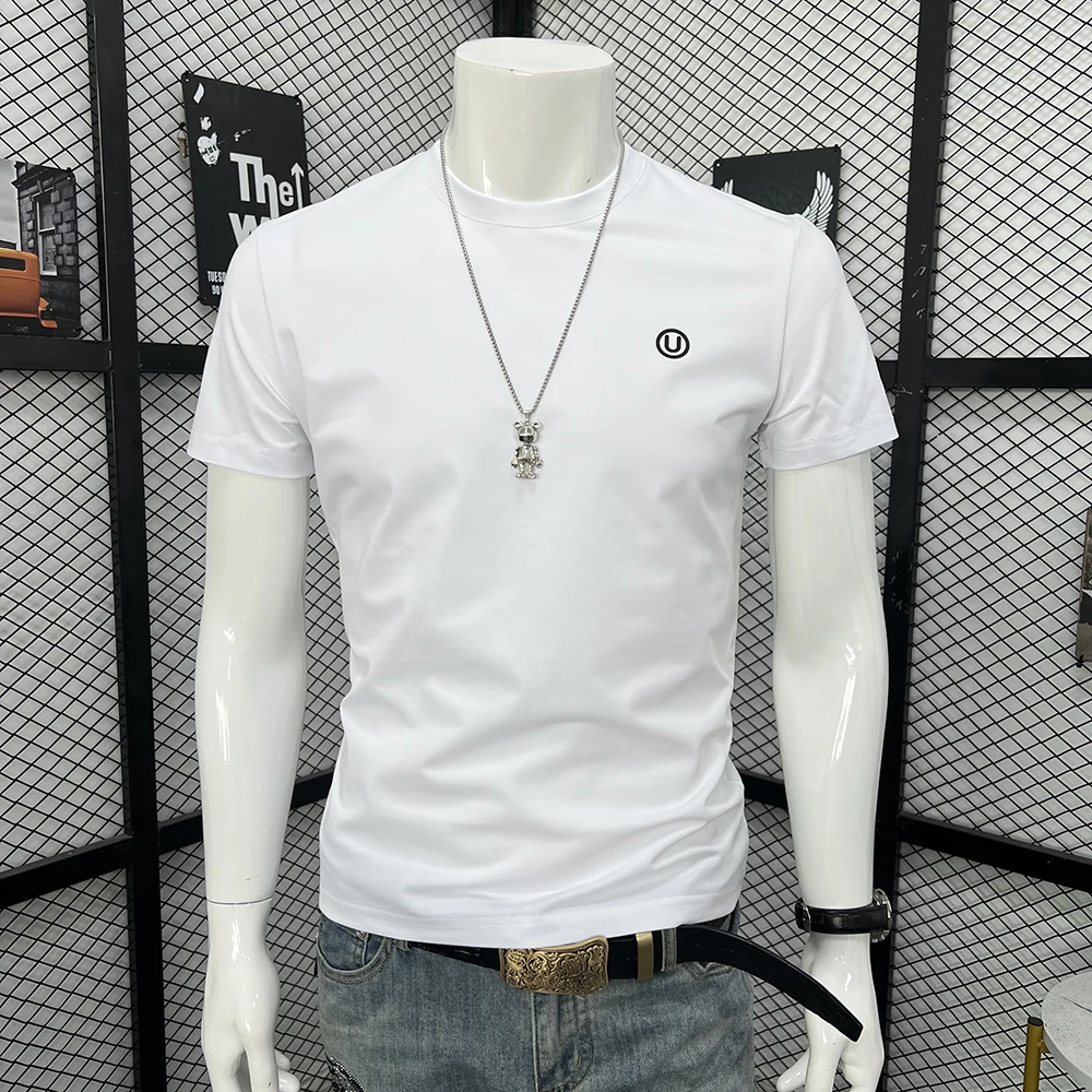 韩版圆领ins青年短袖半袖潮流上衣网红夏季纯色男士印花修身T恤