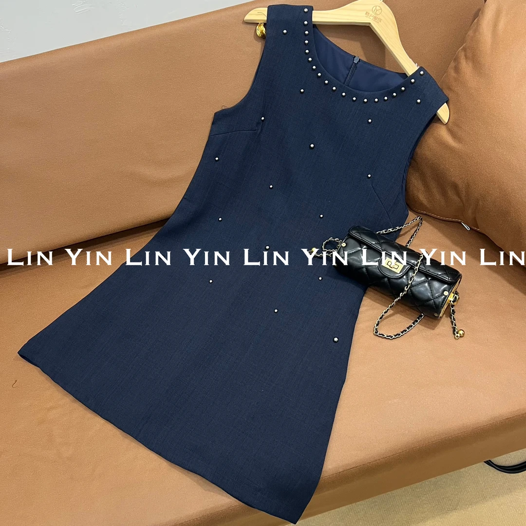 小香风连衣裙女夏2025新款重工钉珠富家千金气质修身显瘦连衣裙女