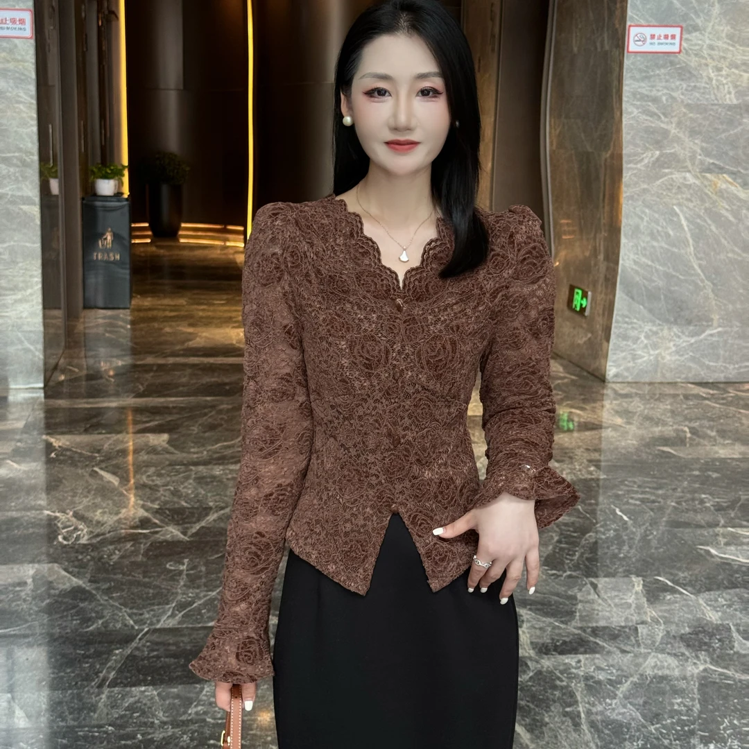 【上衣】JINGJIE STUDIO 秋季气质时尚复古显瘦蕾丝长袖上衣59113