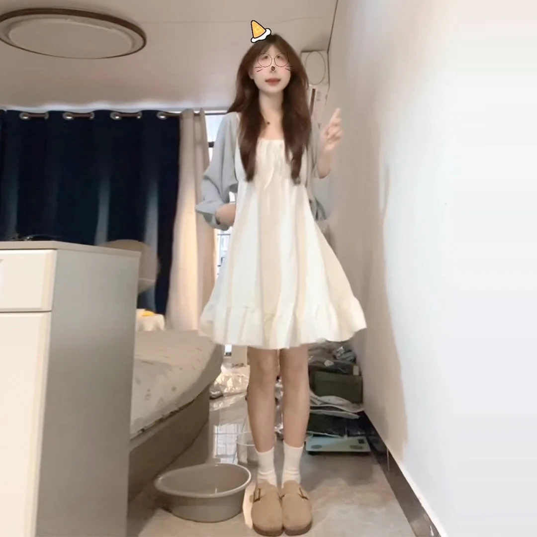 夏日穿搭海边度假一整套连衣裙子女夏2025新款白色小个子减龄短裙