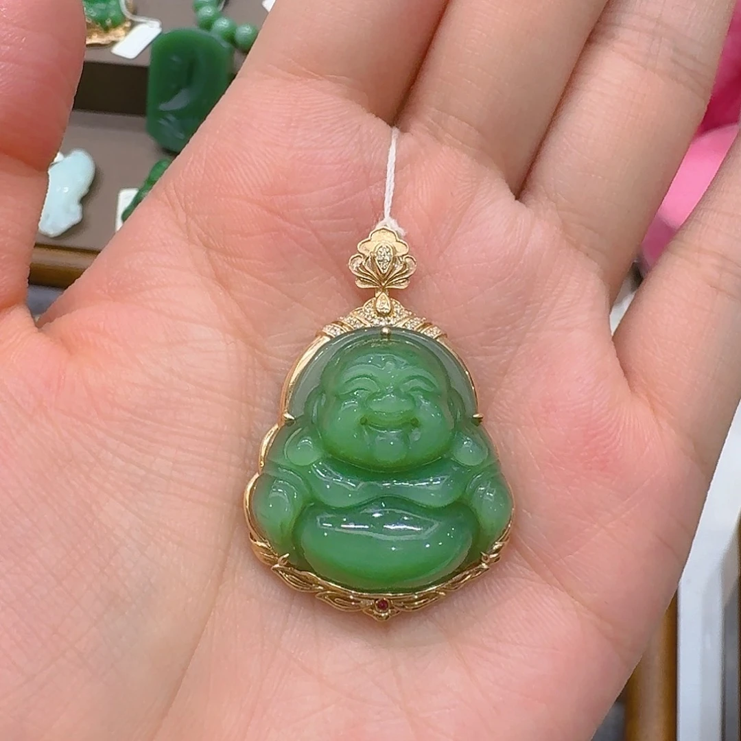 萱***y和田玉（碧玉）18K金镶嵌吊坠(不含链)