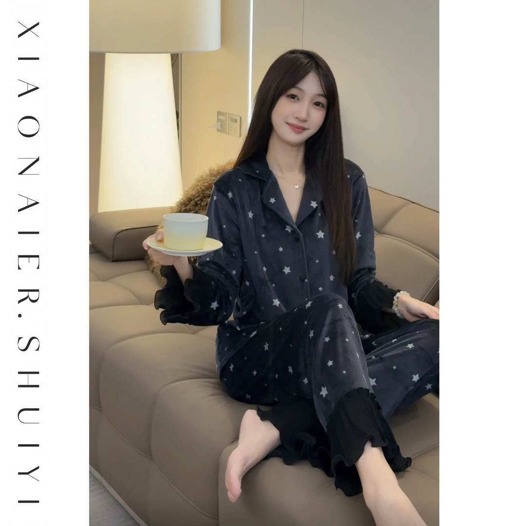 【情侣款】秋冬海岛绒男女款长袖长裤显瘦高级气质可外穿套装