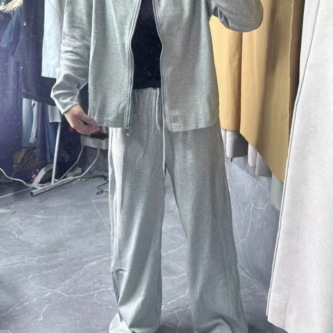 慵懒感灰色开衫搭配休闲阔腿裤套装