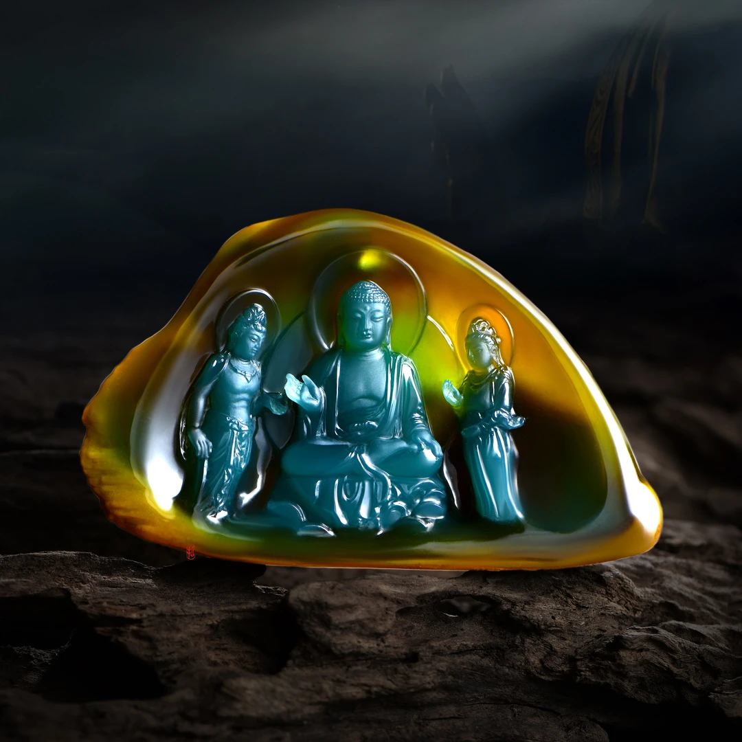 蓝哲翡翠【西方三圣】天然缅甸A货翡翠西方三圣