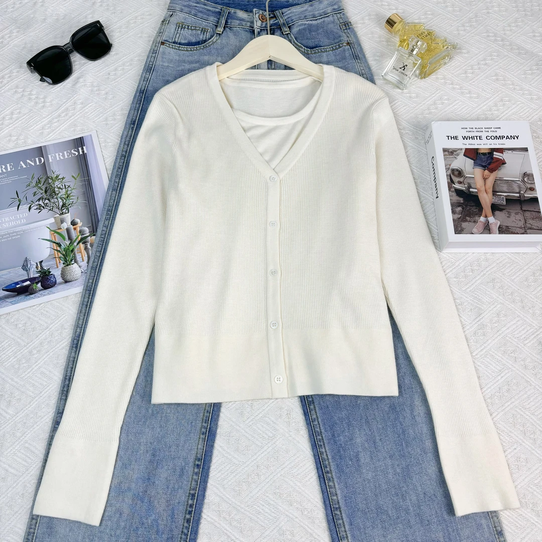 玲姐定制-纯色修身两件套气质百搭针织毛衣497217