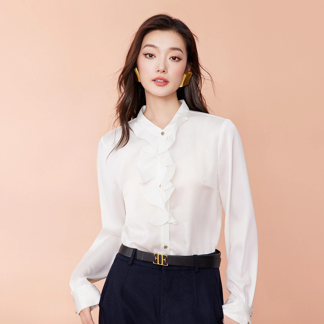 【达人专属】EVA OUXIU/伊华欧秀荷叶边衬衫E33AC0640