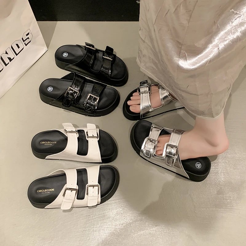 34-41码厚底凉拖鞋女外穿夏季软底防滑平底小众休闲百搭一字凉拖