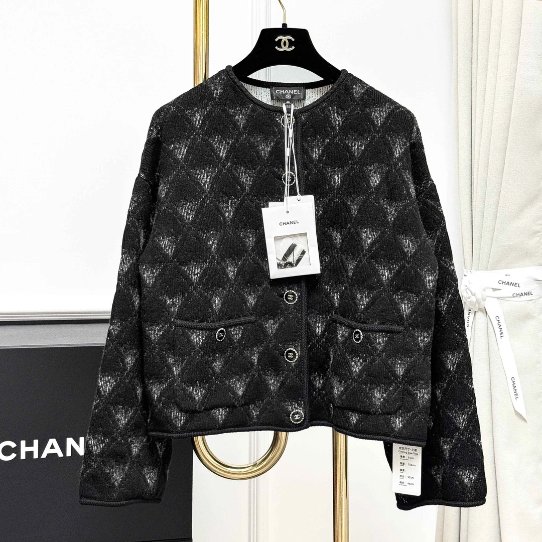 99新 Chanel/香奈儿 40码21B秋冬黑灰色雪花羊绒开衫外套