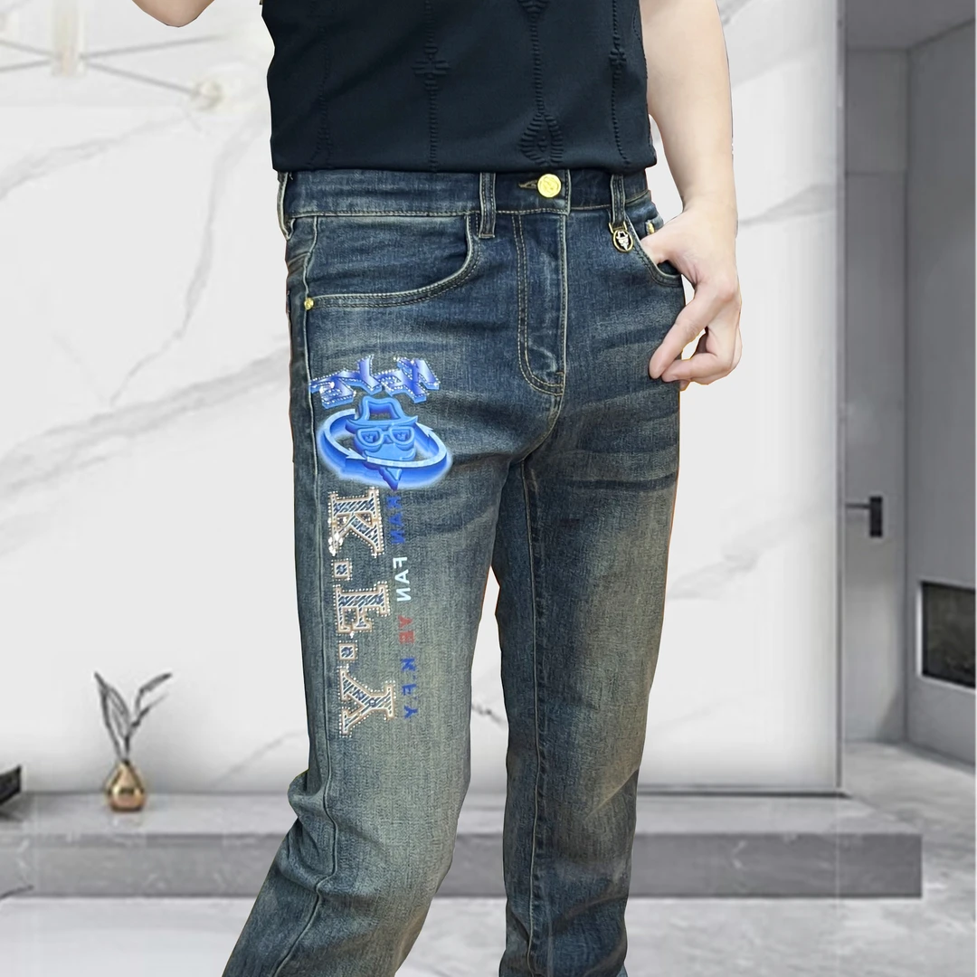 春夏新款老佛爷轻奢高端弹力百搭男士水洗直筒牛仔裤