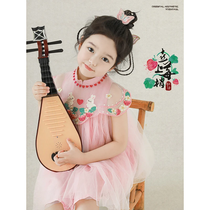 YOEHYAUL/幼悠【粉黛莓莓】夏叁波下宝宝复古百搭儿童汉服裙X4678