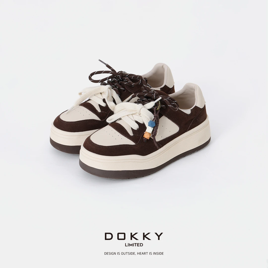Dokky「板栗」高定磨砂头层牛皮真皮休闲学院风厚底休闲鞋D0155