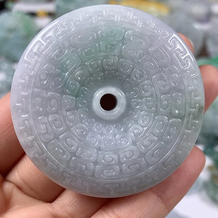 翡翠未镶嵌颈饰仿古平安扣两面工艺福利卡厚11+