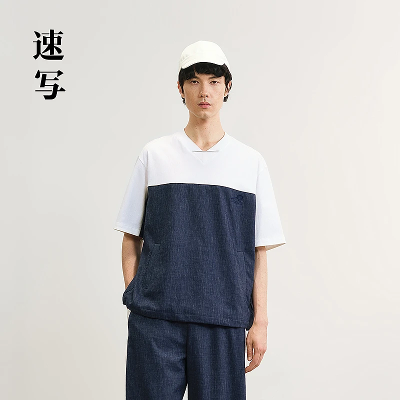 【商场同款】速写男装2025夏新品V领套头H型宽松短袖T恤9P5110970