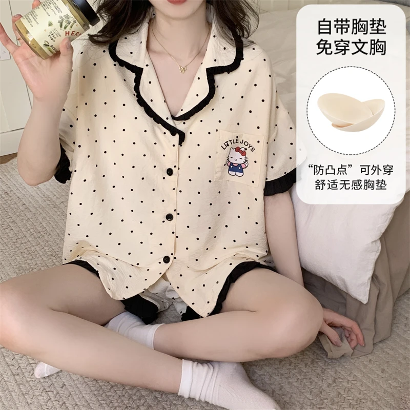 【YUJIA】云朵棉睡衣女短袖短裤夏季薄款舒适睡衣套装带胸垫