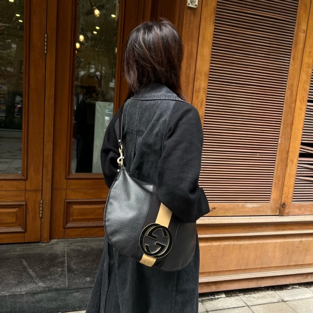 95新 GUCCI/古驰 慵懒大G全皮腋下hobo