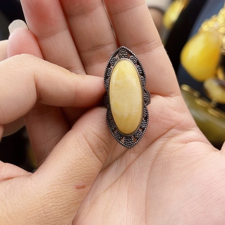 裸石琥珀银S925镶嵌