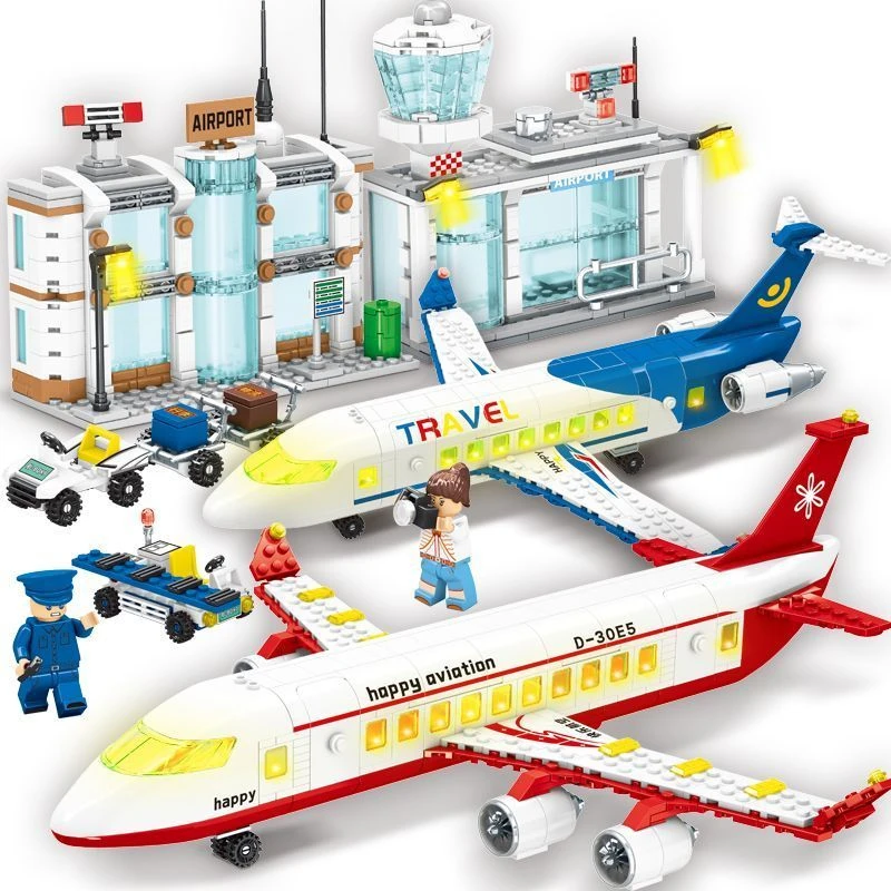 中国积木灯光版大号波音747大客机积木飞机模型拼装摆件玩具礼物