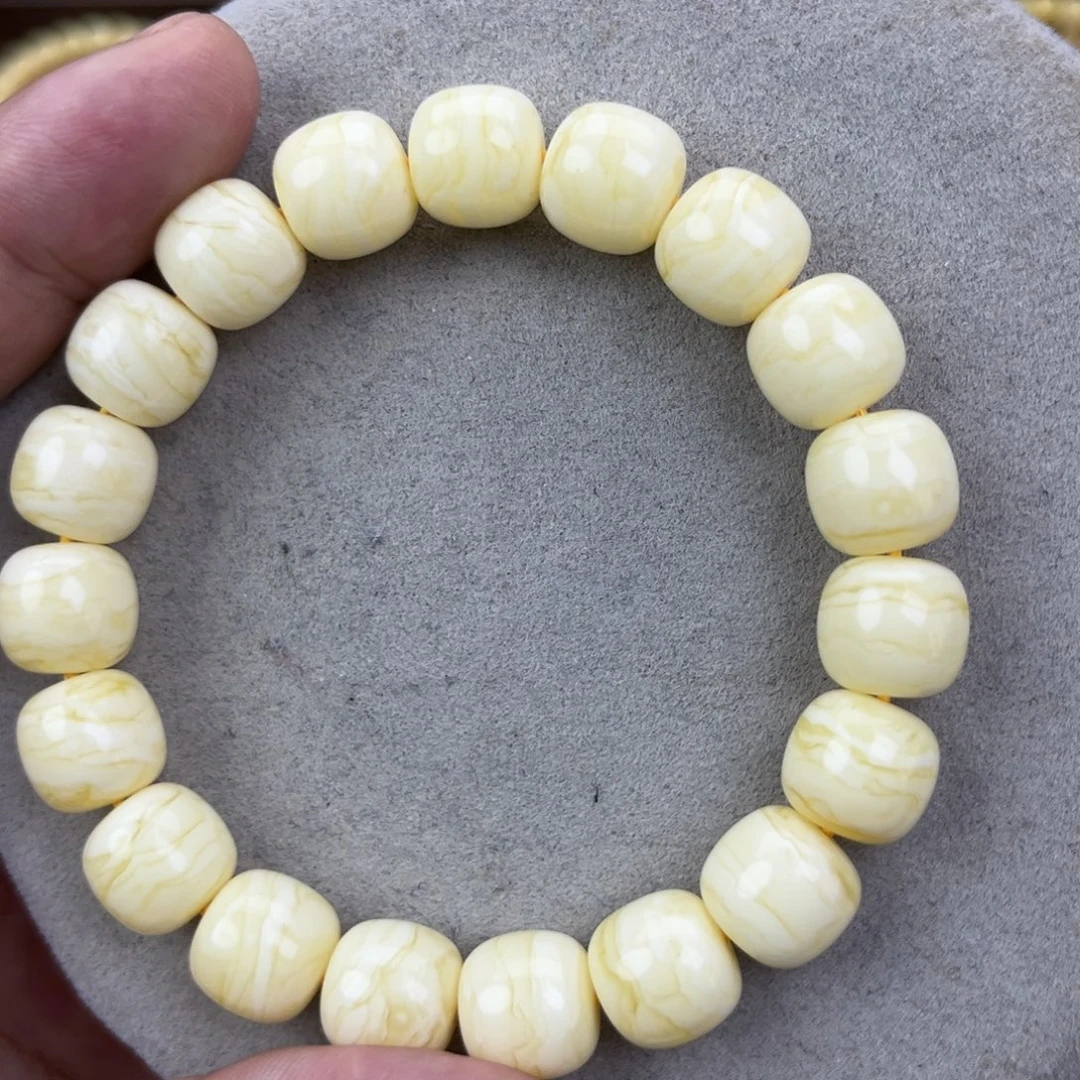 蜜蜡未镶嵌手串俄料同料瓷白金丝纹虎皮12*11.2腕口18+