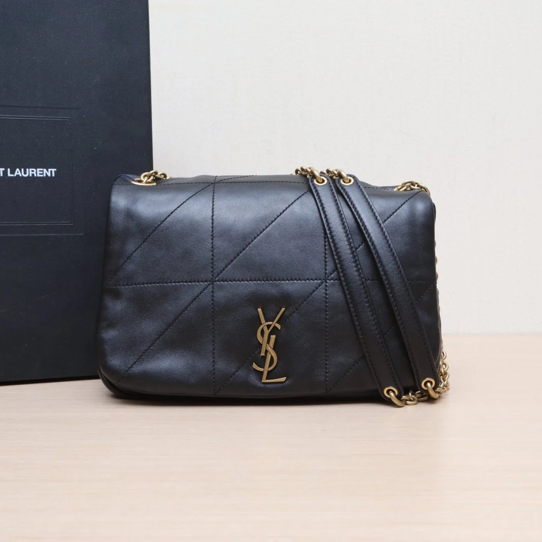 99新 YSL/圣罗兰 【小花柳】标识链条 单肩包 黑色