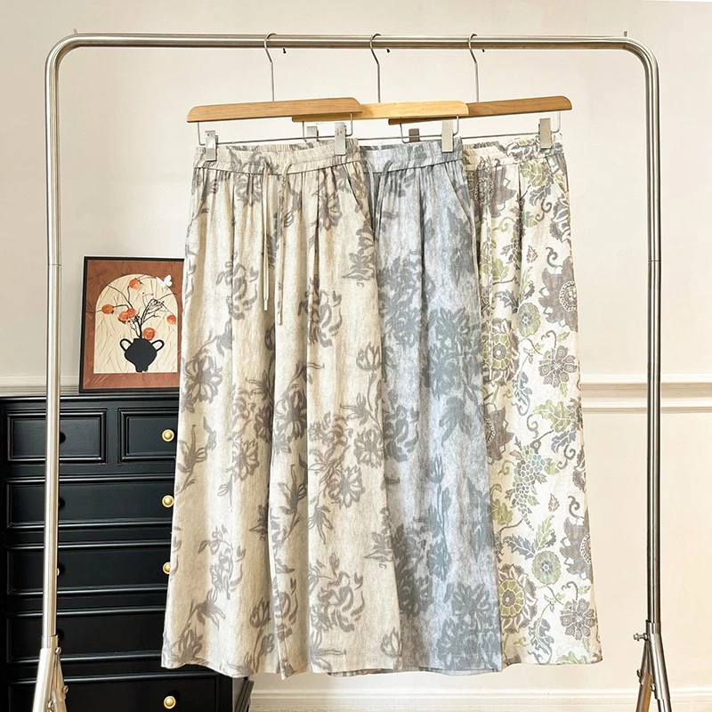 复古高级感时尚阔腿裤女夏季新款中老年女士休闲裤洋气百搭长裤子