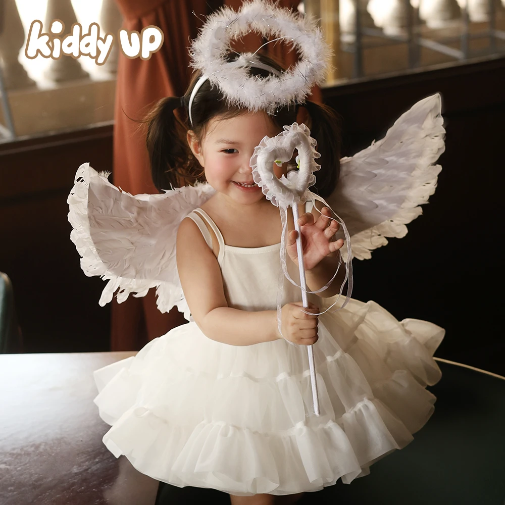 女童吊带连衣裙纯白公主裙小天使纱裙礼服蓬蓬裙蛋糕裙女童连衣裙