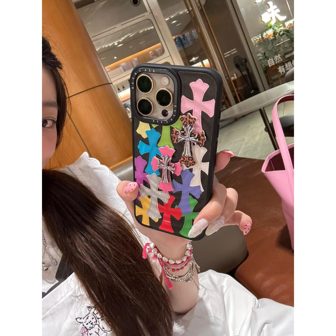 多巴胺立体电镀豹纹十字架适用苹果16promax手机壳iphone15新款14