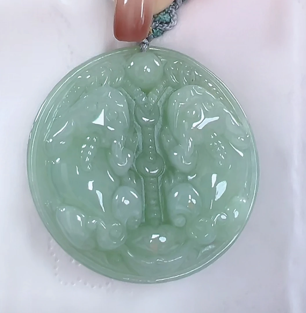 天然翡翠A货原创双貔貅吊坠（多样性发货只发一个）宽48➕厚11送绳