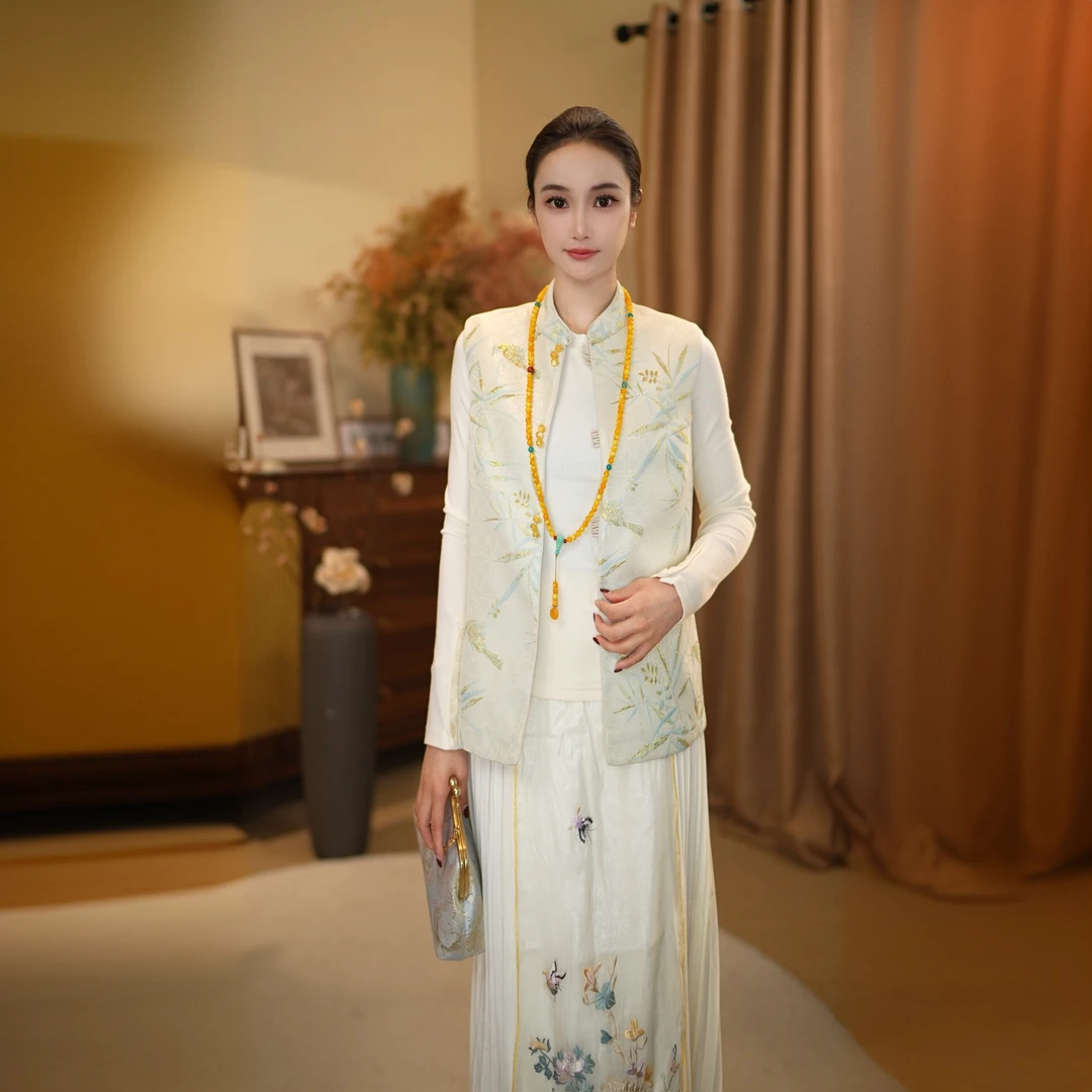 2025新款【竹影】国风古韵新中式提花刺绣中国风马夹HS25901