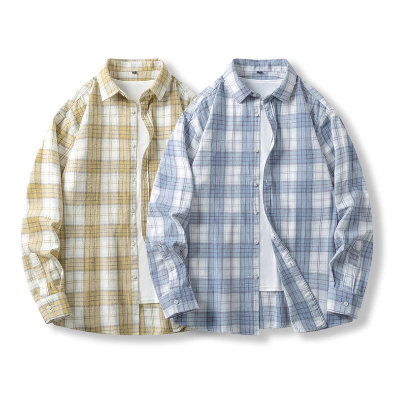 春秋季新款纯棉长袖衬衫男士潮流格子风休闲男装长袖上衣百搭宽松