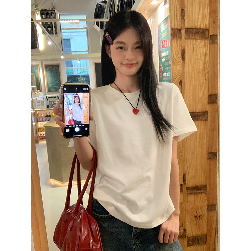 宋正恩白色微宽松短袖t恤女夏季新款正肩显瘦辣妹韩版t恤上衣潮