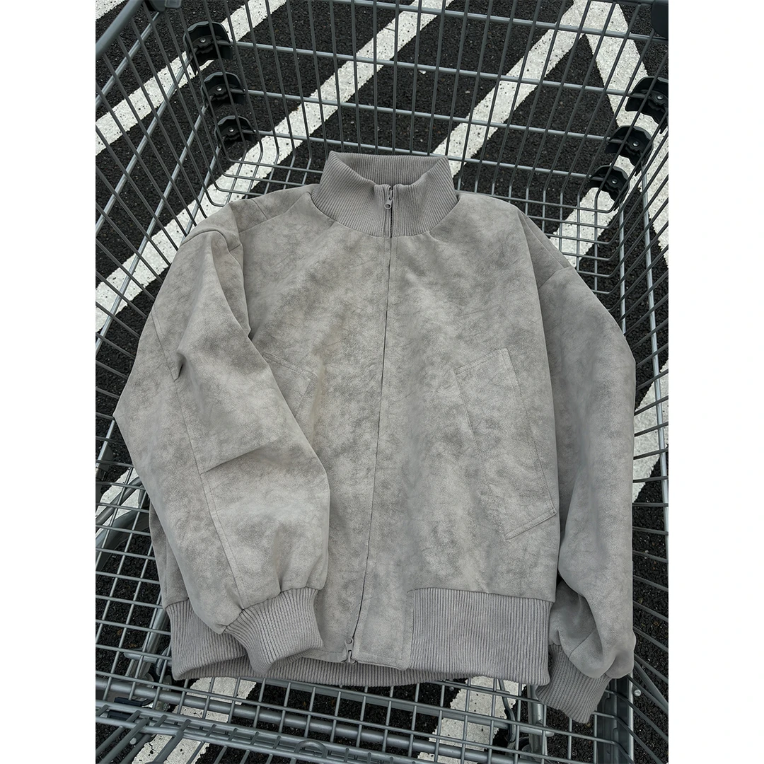 美式PU皮飞行员夹克男春秋季痞帅高级外套cleanfit扎染休闲棒球服