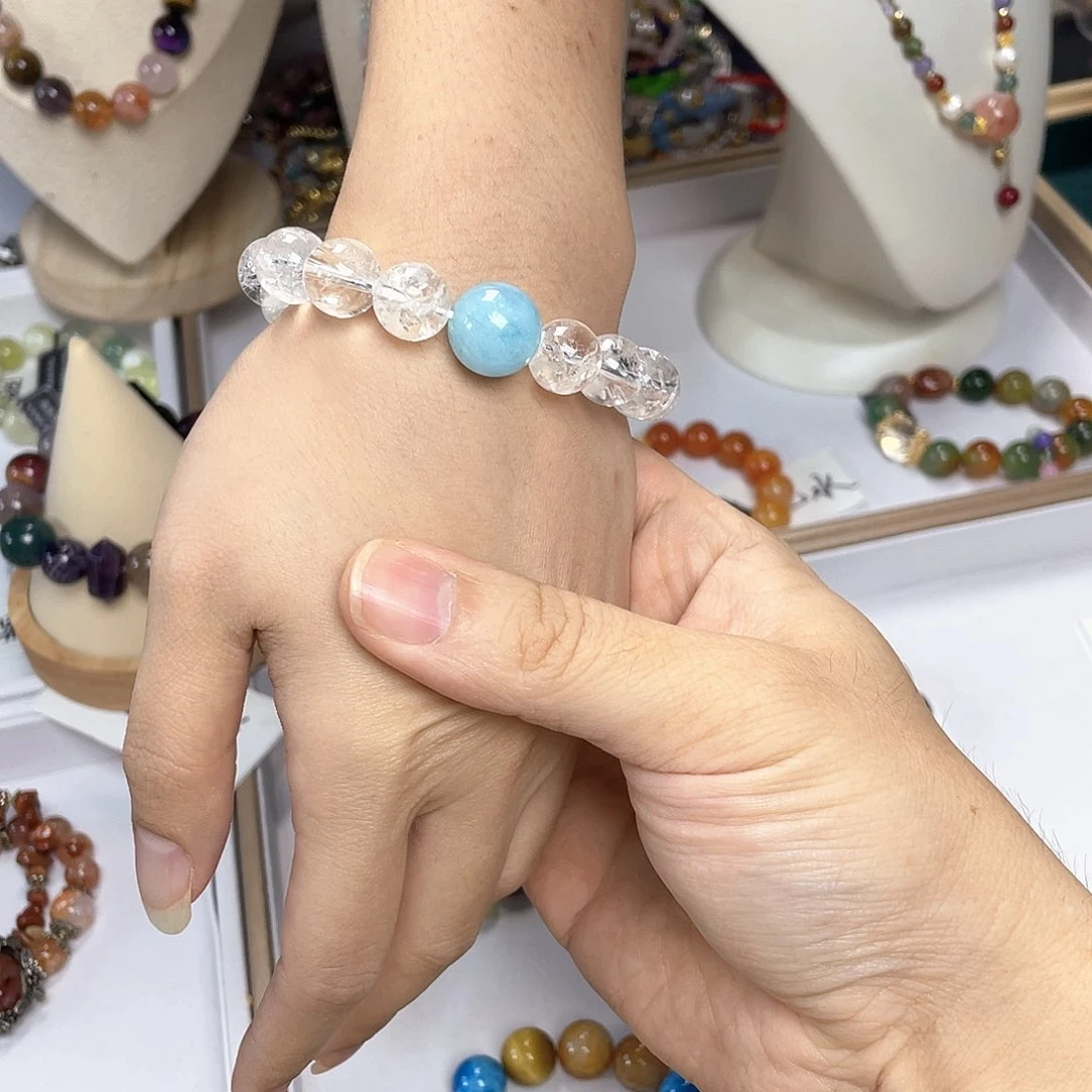 水晶手链银S925镀金镶嵌