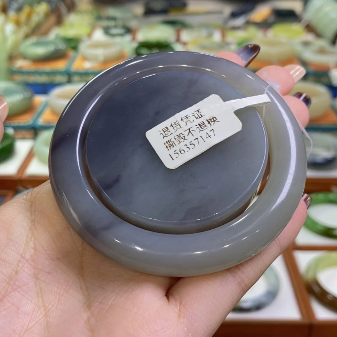 和田玉未镶嵌手镯青海意境烟紫套镯55/56