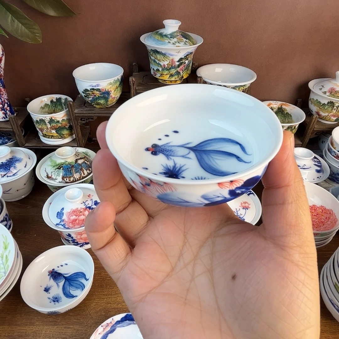 忠意堂釉下彩荷花鱼