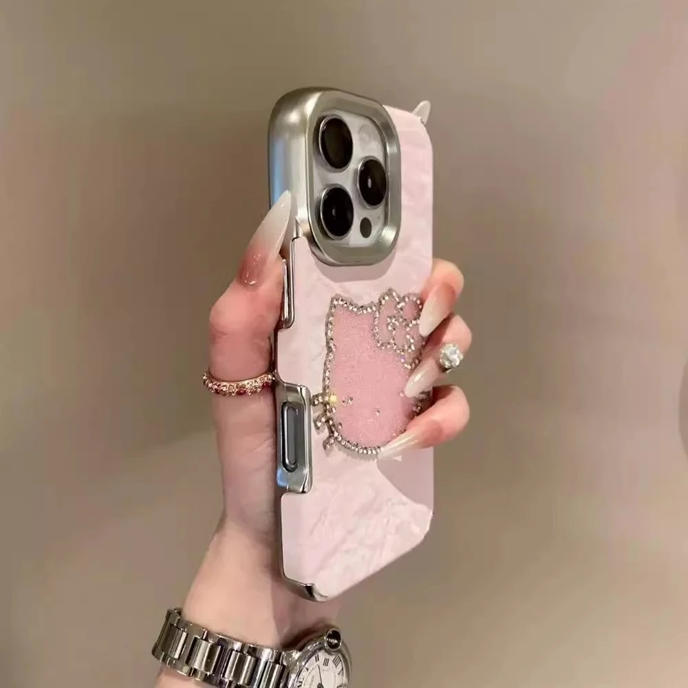 可爱闪钻凯蒂猫苹果iPhone16promax手机壳15雪山纹14卡通13防摔套