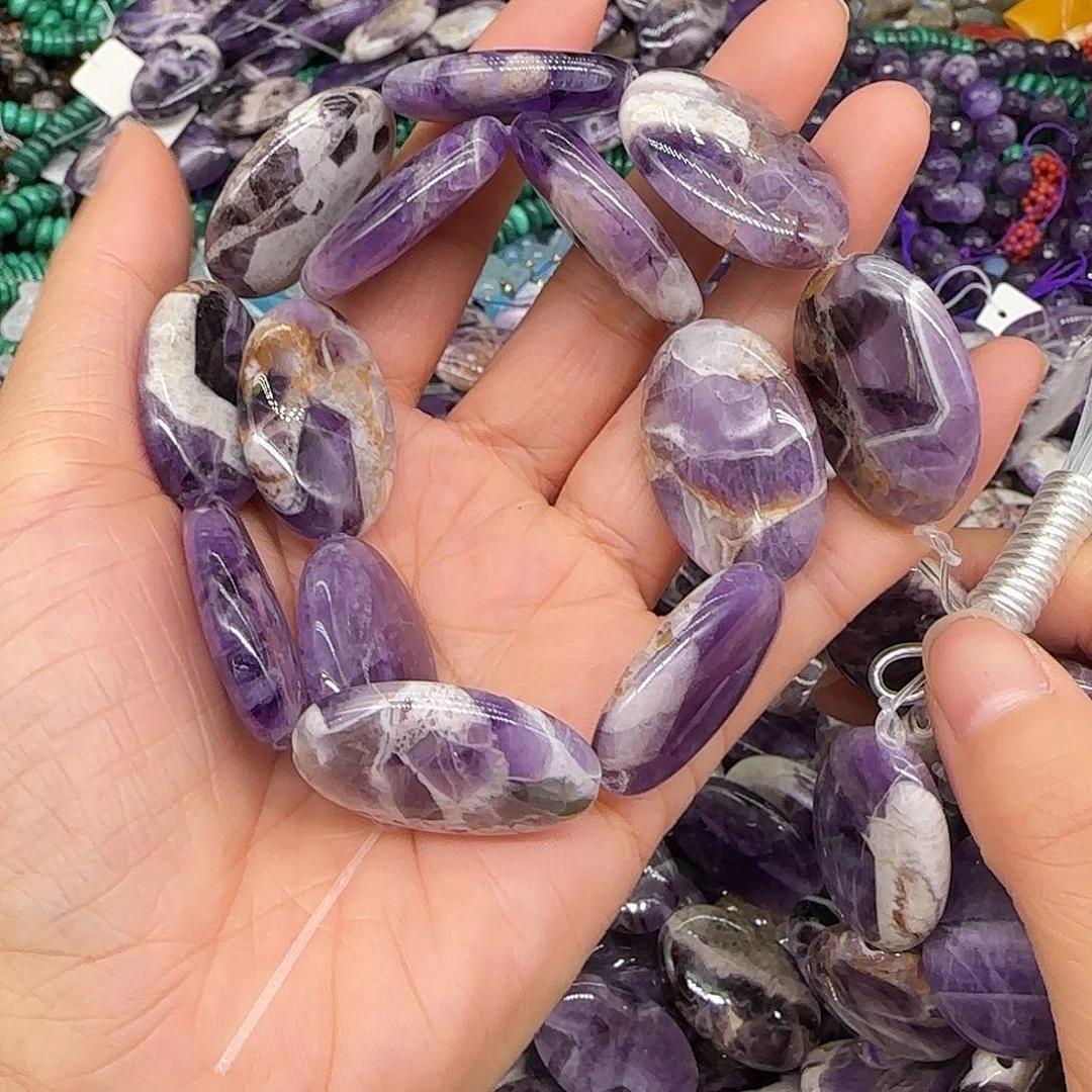 玛瑙/玉髓合金珠宝半成品梦幻紫水晶20-30mm一条