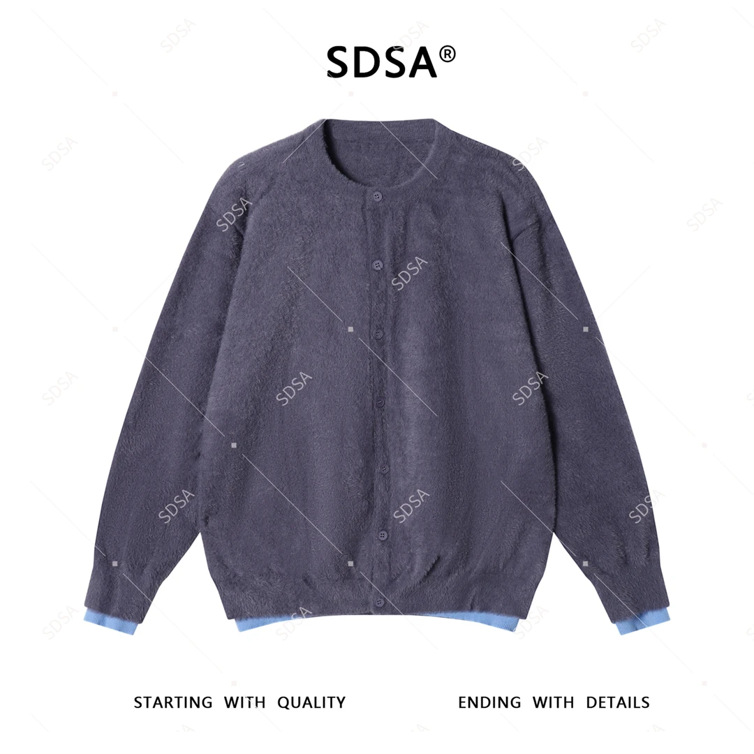 SDSA男士毛衣2025新款轻奢痞帅男装撞色假两件开衫针织衫慵懒风