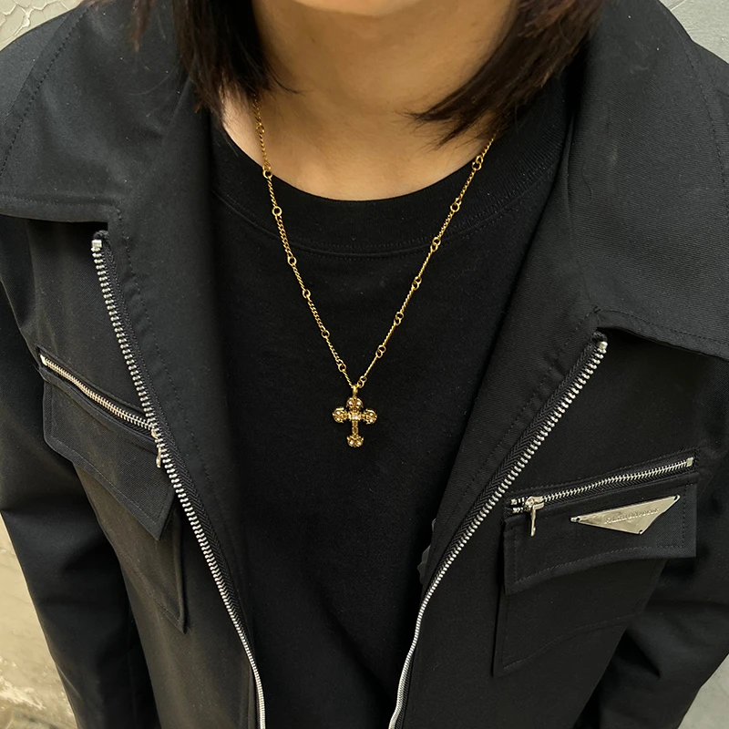 钛钢项链 K罗火焰十字架项链不掉色男女吊坠小众高级欧美毛衣链