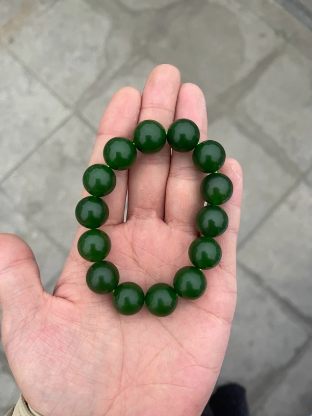 新疆山料辣菠菜绿手串卡 14 高端大气