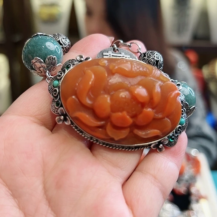 玛瑙手链银S925镶嵌古风