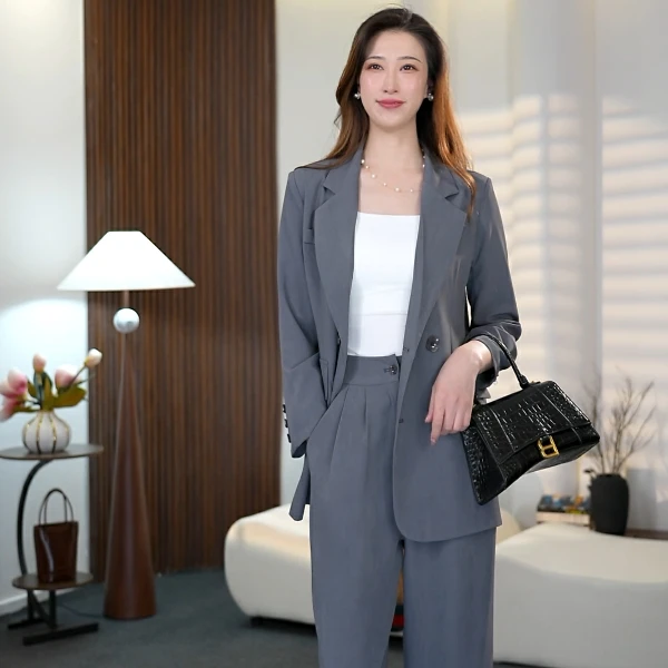 时尚西服套装女2025春夏装新款长袖西装高级感休闲薄款两件套2212