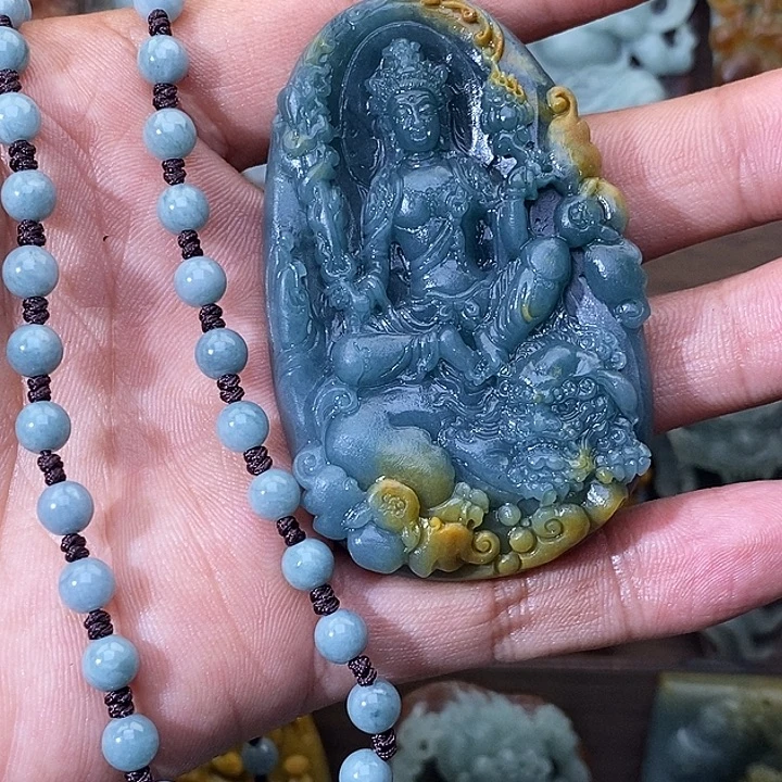 *****定制翡翠未镶嵌守护神 配珠链抖音基地质检买断包抛光3天